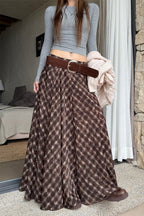 Plaid Vintage Earthy Tones High Waist Flowy Midi Skirt image 1
