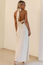Elegant Solid V Neck Slim Fit Maxi Dress image 6