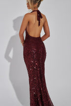 Sequin Deep V Halter Bodycon Maxi Dress image 4