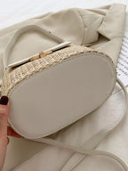 Naomi Straw Crossbody detail view styled for Avrienne