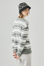 Striped V Neck Loose Long Sleeve Knit Sweater image 4