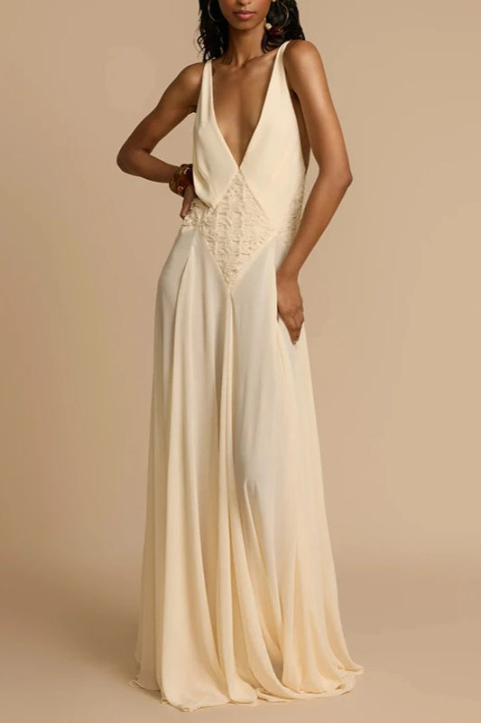 Deep V Neck Lace Patchwork Boho Dress image 3