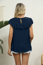 Florence Lace Flutter Blouse detail view styled for Avrienne