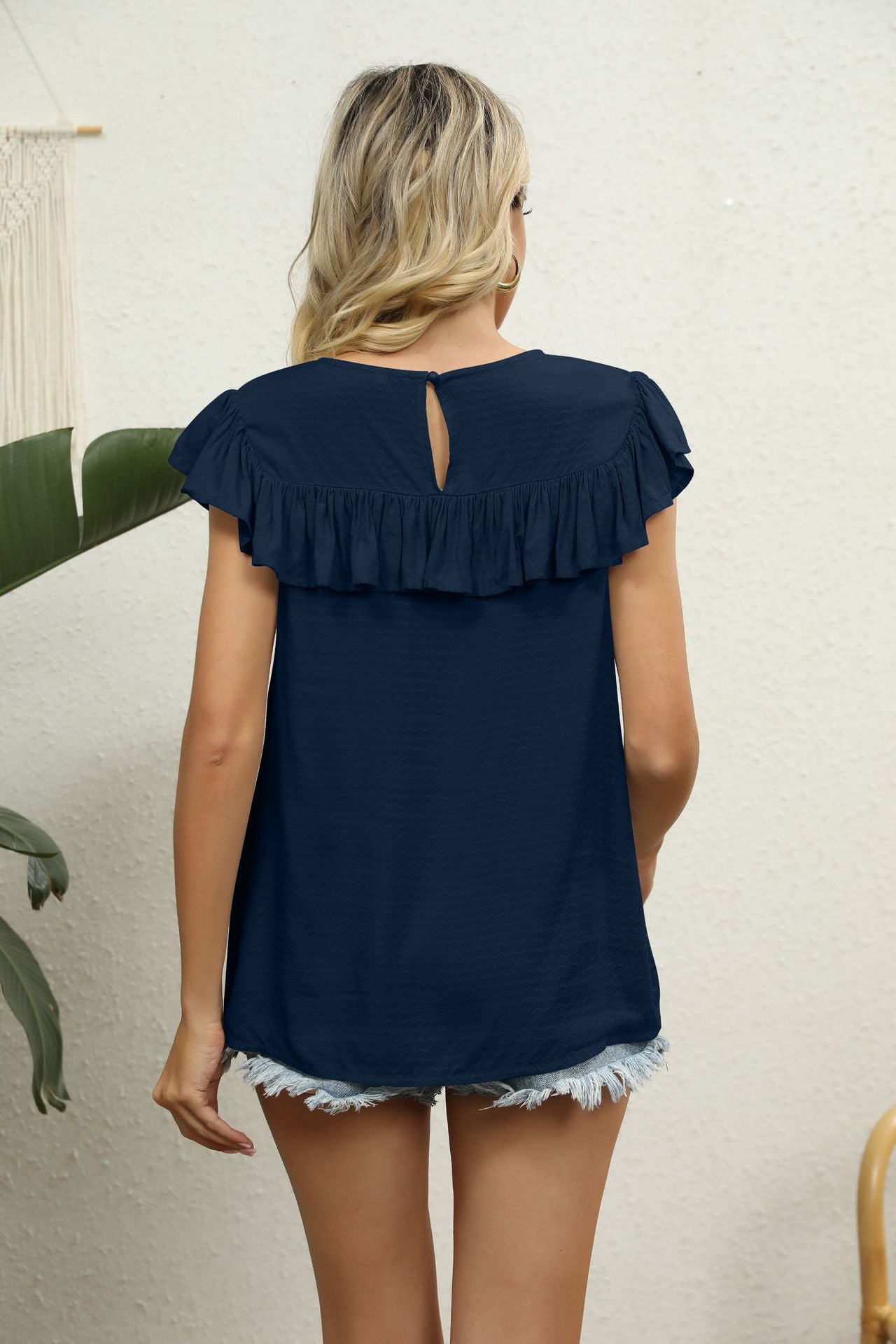 Florence Lace Flutter Blouse detail view styled for Avrienne