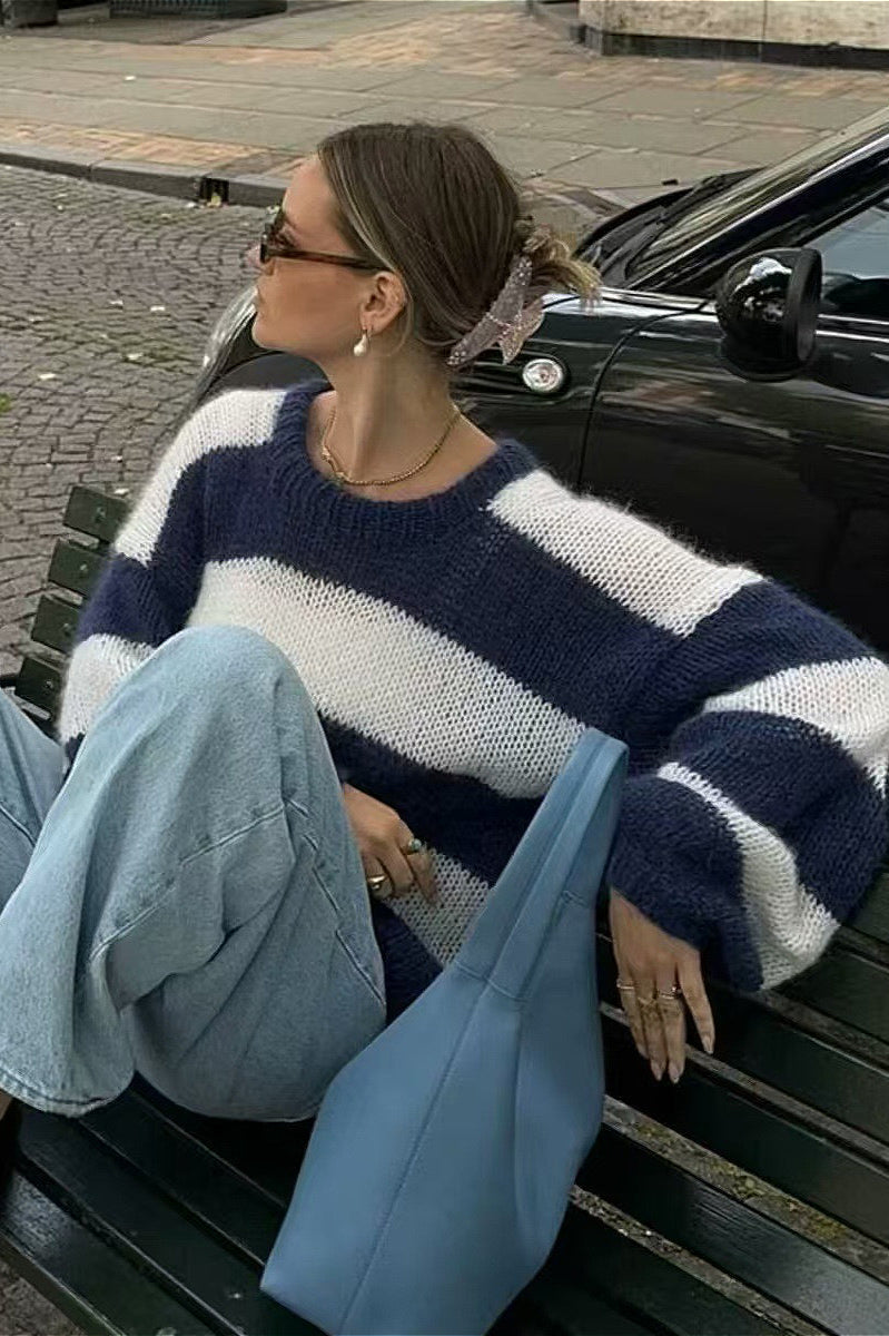 Streetwear Striped Crewneck Casual Stylish Sweater image 4