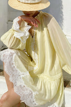 Linen Lace Patchwork Long Sleeve Midi Dress image 2