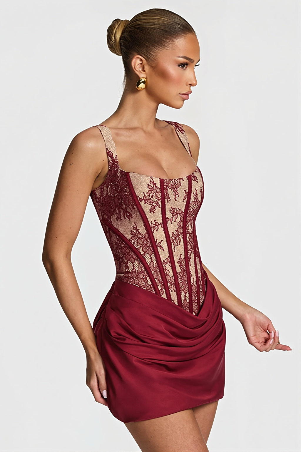 Elegant Lace Fishbone Ruched Mini Dress image 3