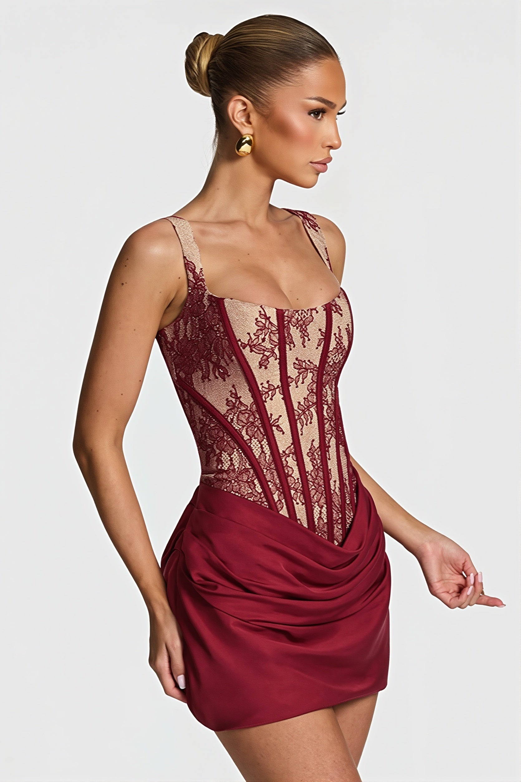 Elegant Lace Fishbone Ruched Mini Dress image 3
