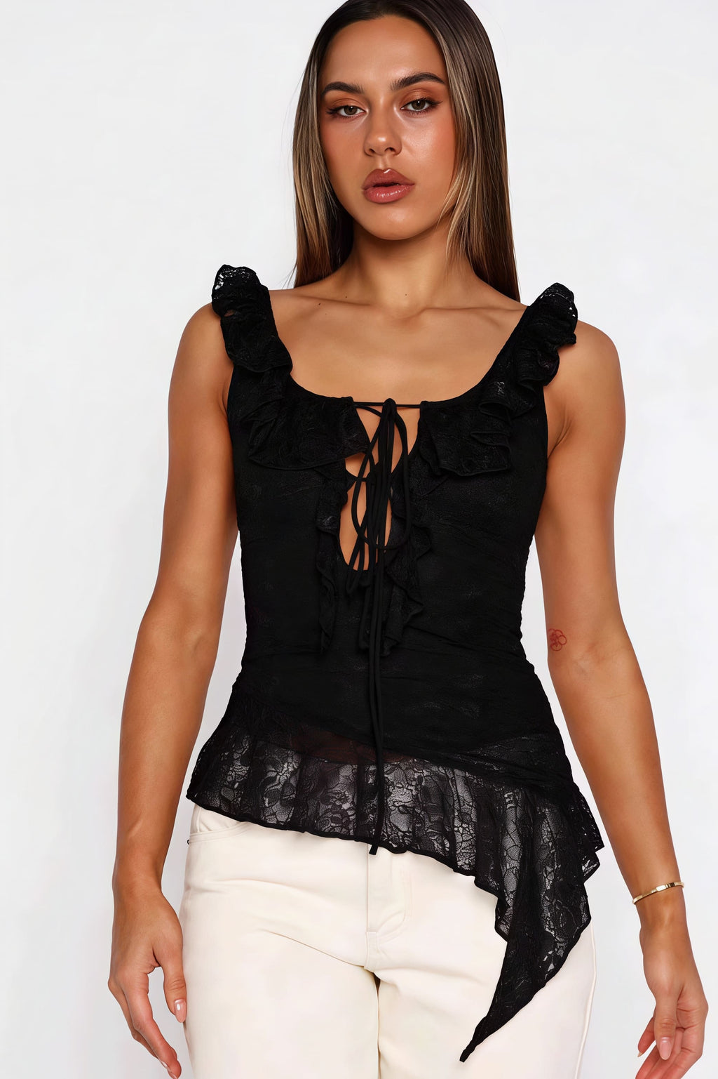 Chic White Lace Tie Backless Tank Top image 7