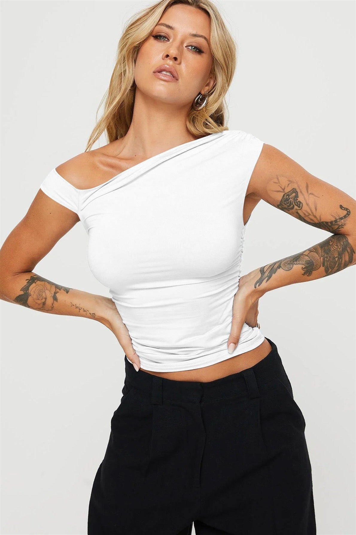 Asym Neck Ruched Slim Blouse image 5