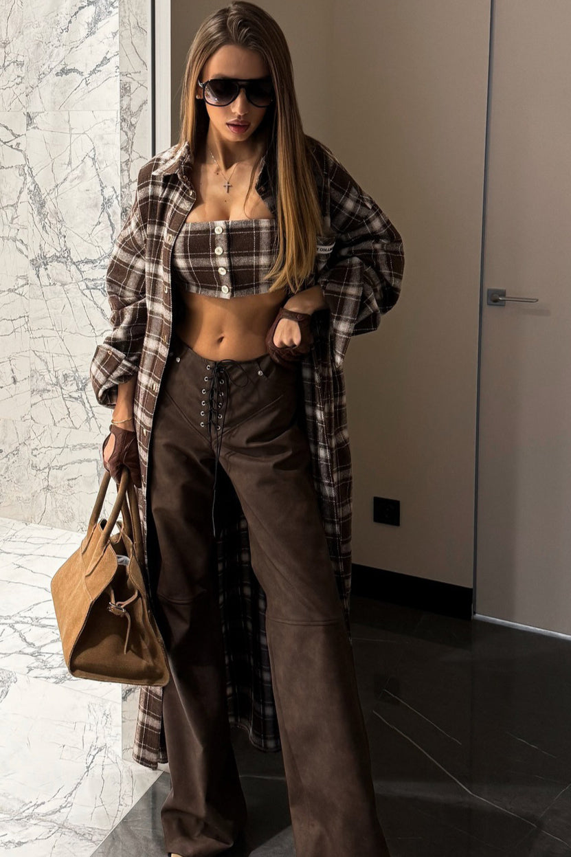 Designer Plaid Long Oversized Knee Length Shirt Overcoat image 1