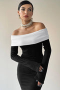 Colorblock Off Shoulder Bodycon Maxi Dress image 1