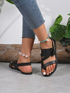 Lucia Buckle Sandals detail view styled for Avrienne