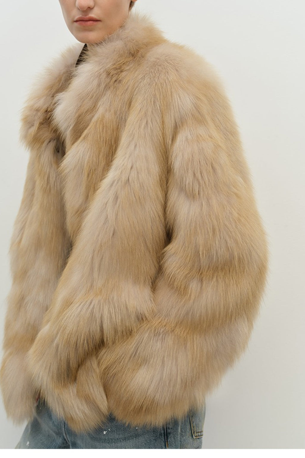 Minimalist Mid-Length Faux Fur Stand Collar Coat image 3