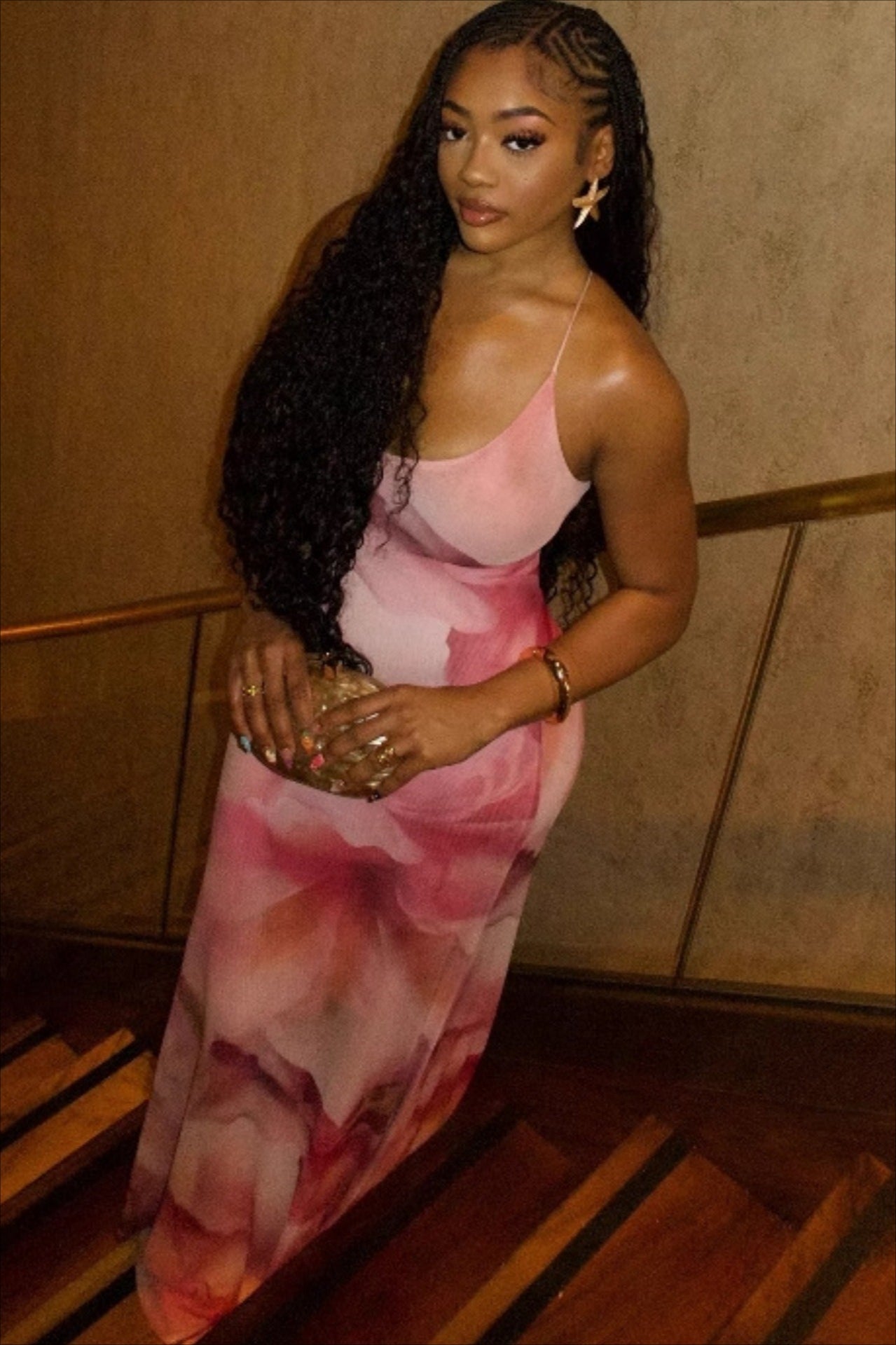 Floral Backless Ruched Bodycon Maxi Dress image 1