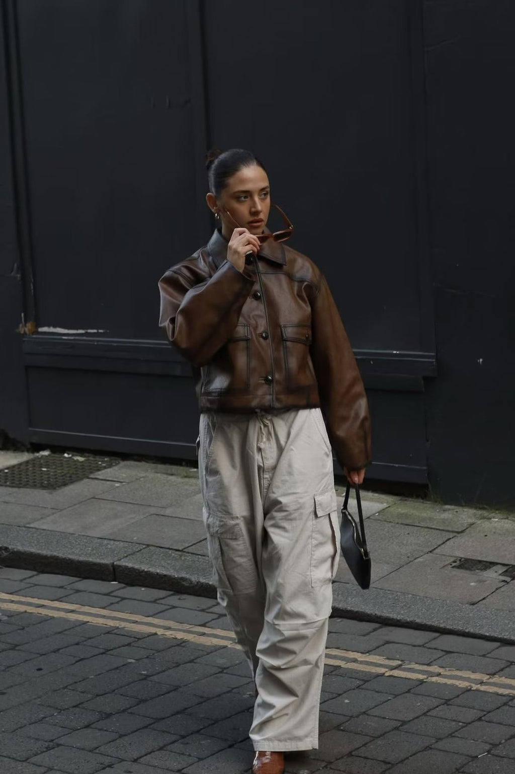 Brown Vintage Faux Leather Coat image 5