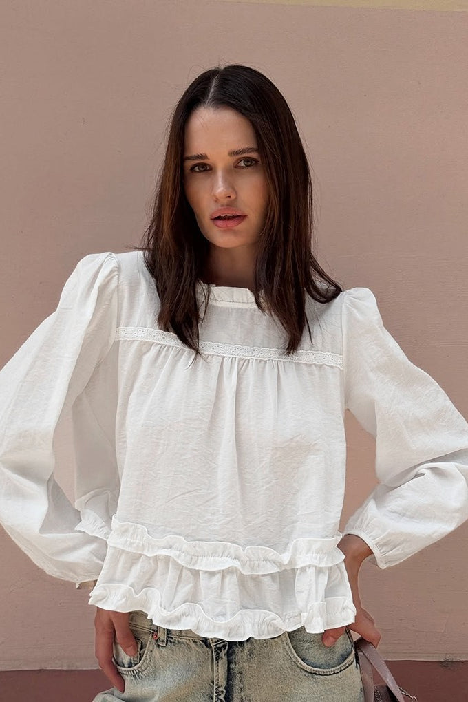Round Neck Ruffled Ruched Loose Blouse image 1