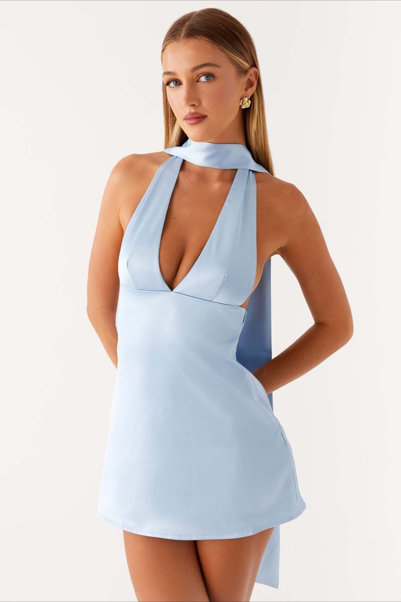 Deep V Backless Ribbon Cocktail Dress image 6