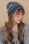 Pure Wool Cat Pattern Color Block Soft Knitted Hat image 1