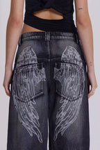 Y2K Angel Wing Print Washed Wide Leg Jeans image 3