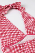 Plaid Deep V Tie Waist Halter Top image 3