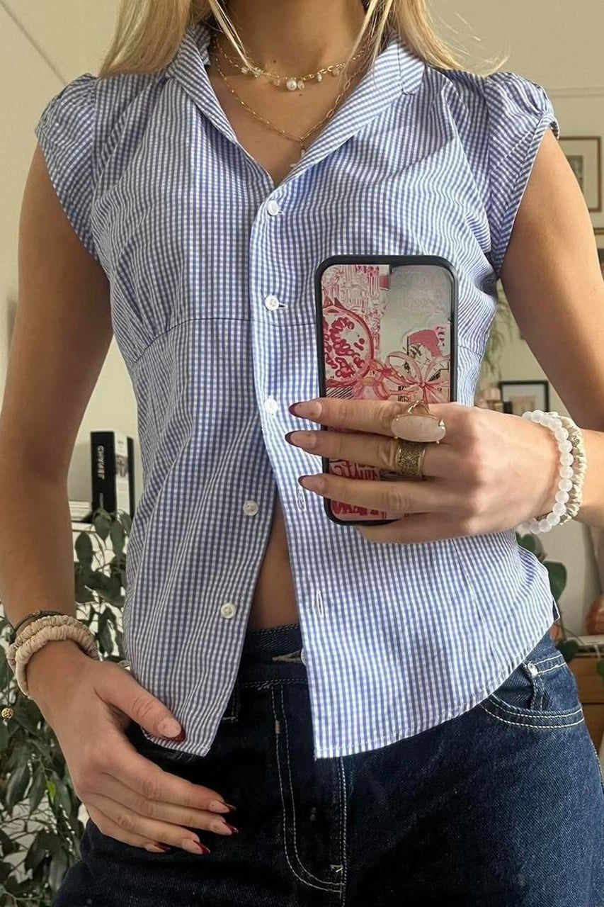 Versatile Red White Plaid Blouse image 6