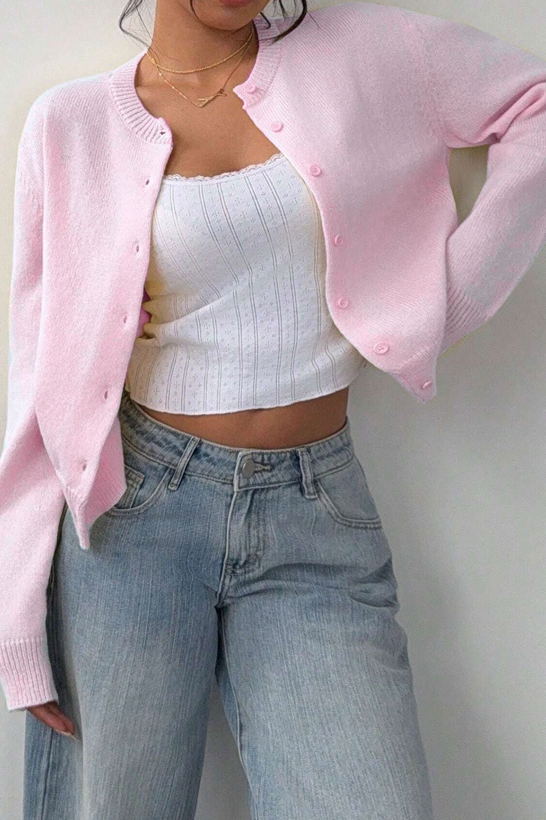 Lightweight Round Neck Button Cardigan image 6
