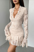 Lace V-Neck Double Ruffle Fitted Mini Dress image 1