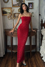 Elegant Red Lace Strapless Cami Bodycon Maxi Dress image 1