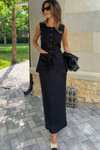 Simple Linen Vest High Waist Skirt Set image 8