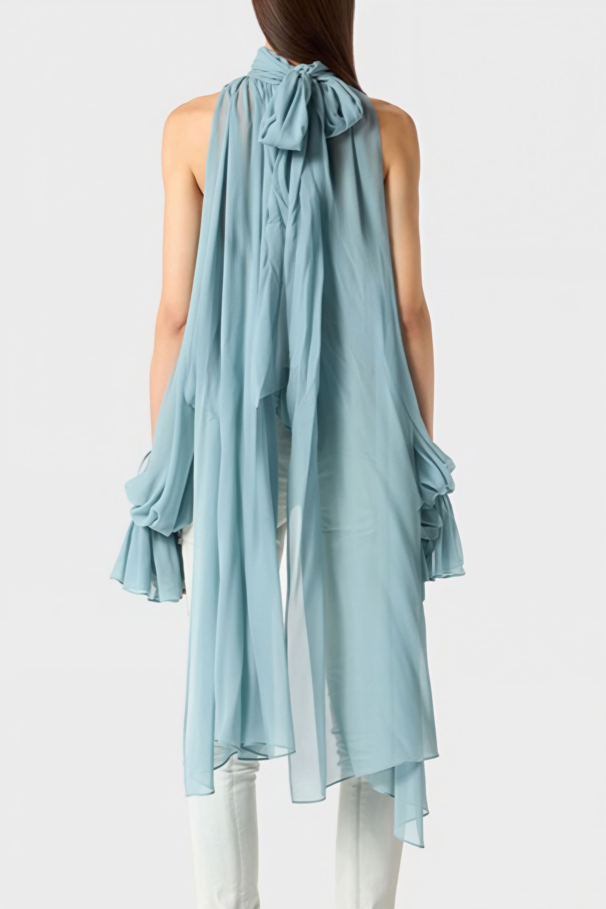 Sweet Irregular Stand Collar Loose Solid Halter Blouse image 3