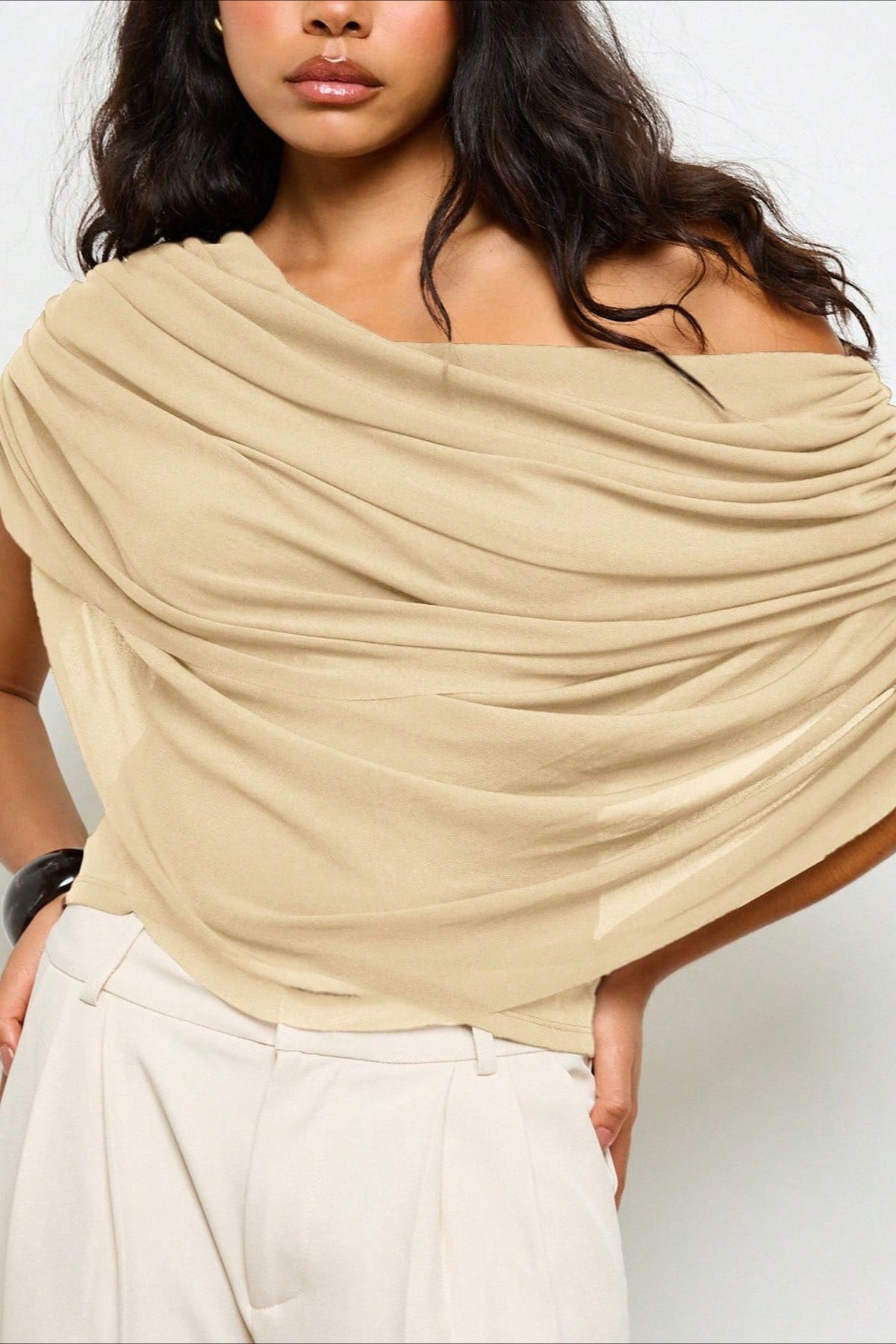 Solid Ruched Cape Loose Blouse image 7