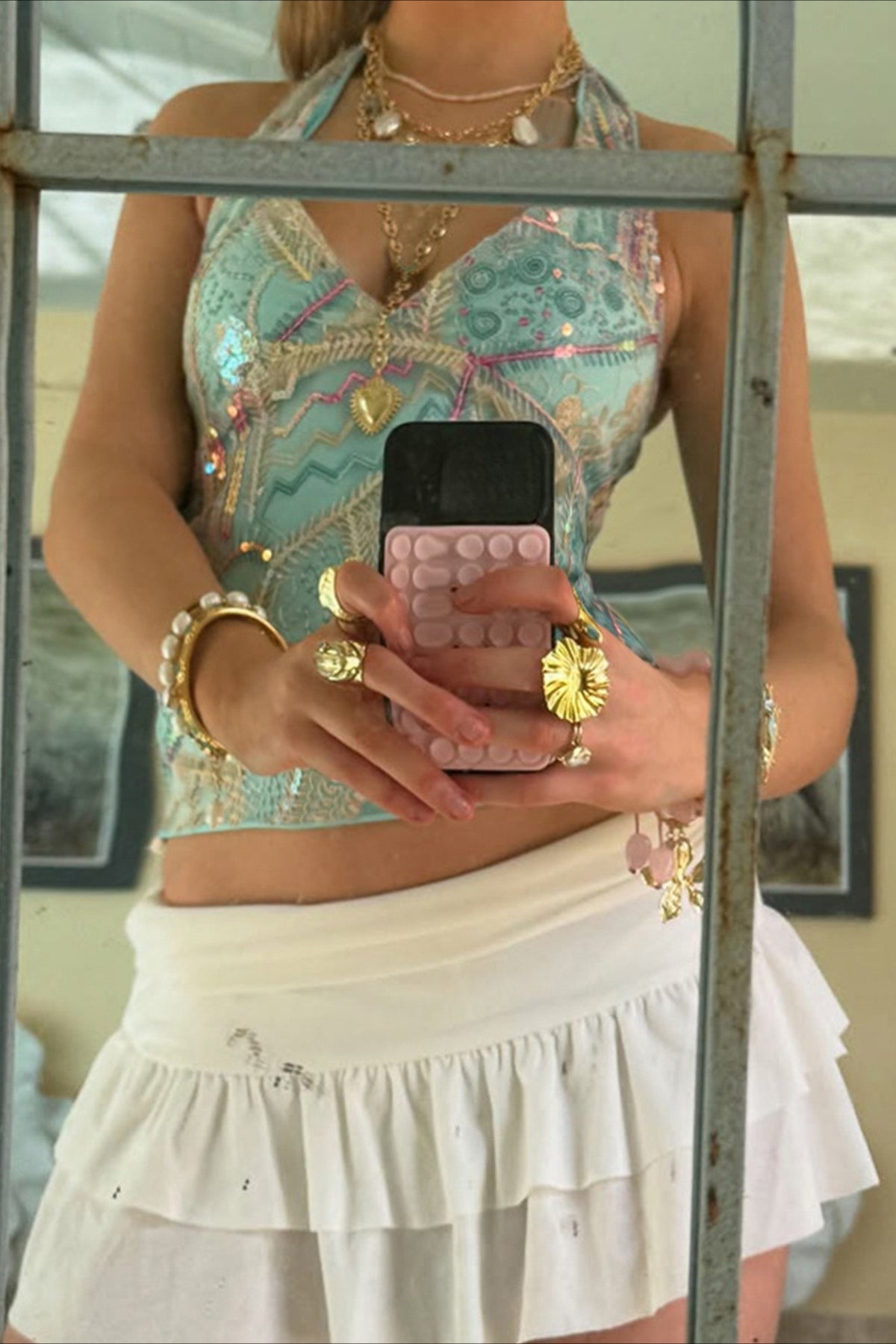 Sequin V Neck Tie Back Halter Top image 3