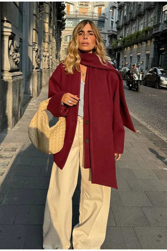 Scarf Collar Single Breasted Wool Coat image 2