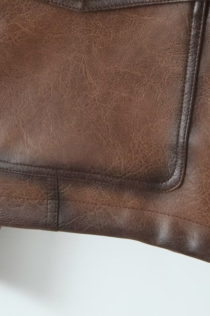 Brown Vintage Faux Leather Coat image 7