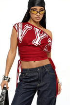 Shoulder Cutout Ruched Letter T-shirt image 4