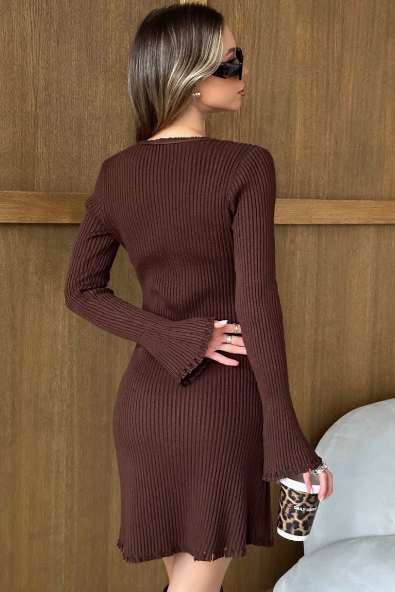 Solid Button Front Knit Sweater Dress image 6