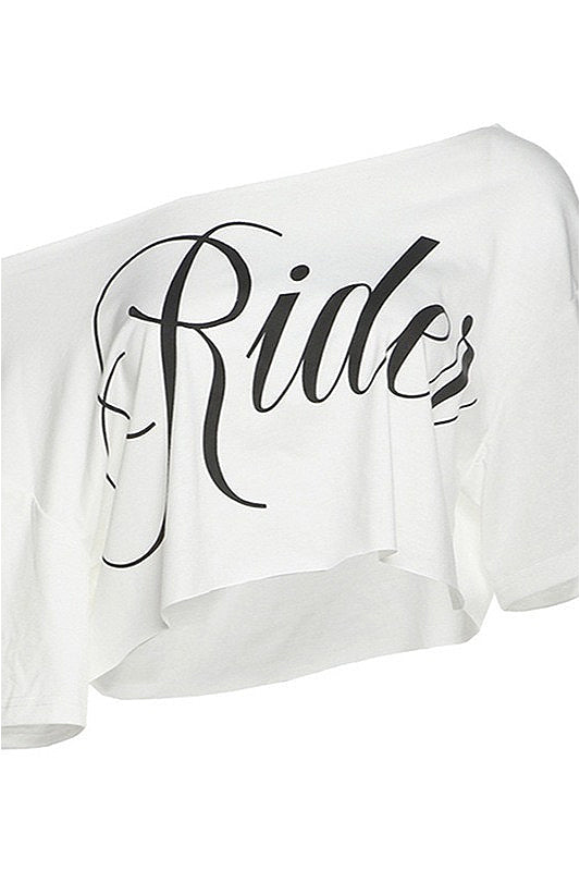 Casual Off Shoulder Cropped Print T-Shirt image 5