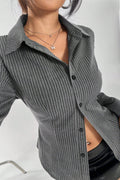 Button Striped Long Sleeve Shirt Cardigan Blouse image 1