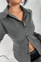 Button Striped Long Sleeve Shirt Cardigan Blouse image 1