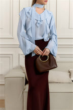 Elegant Solid Chiffon Ruffled Tie Blouse image 4