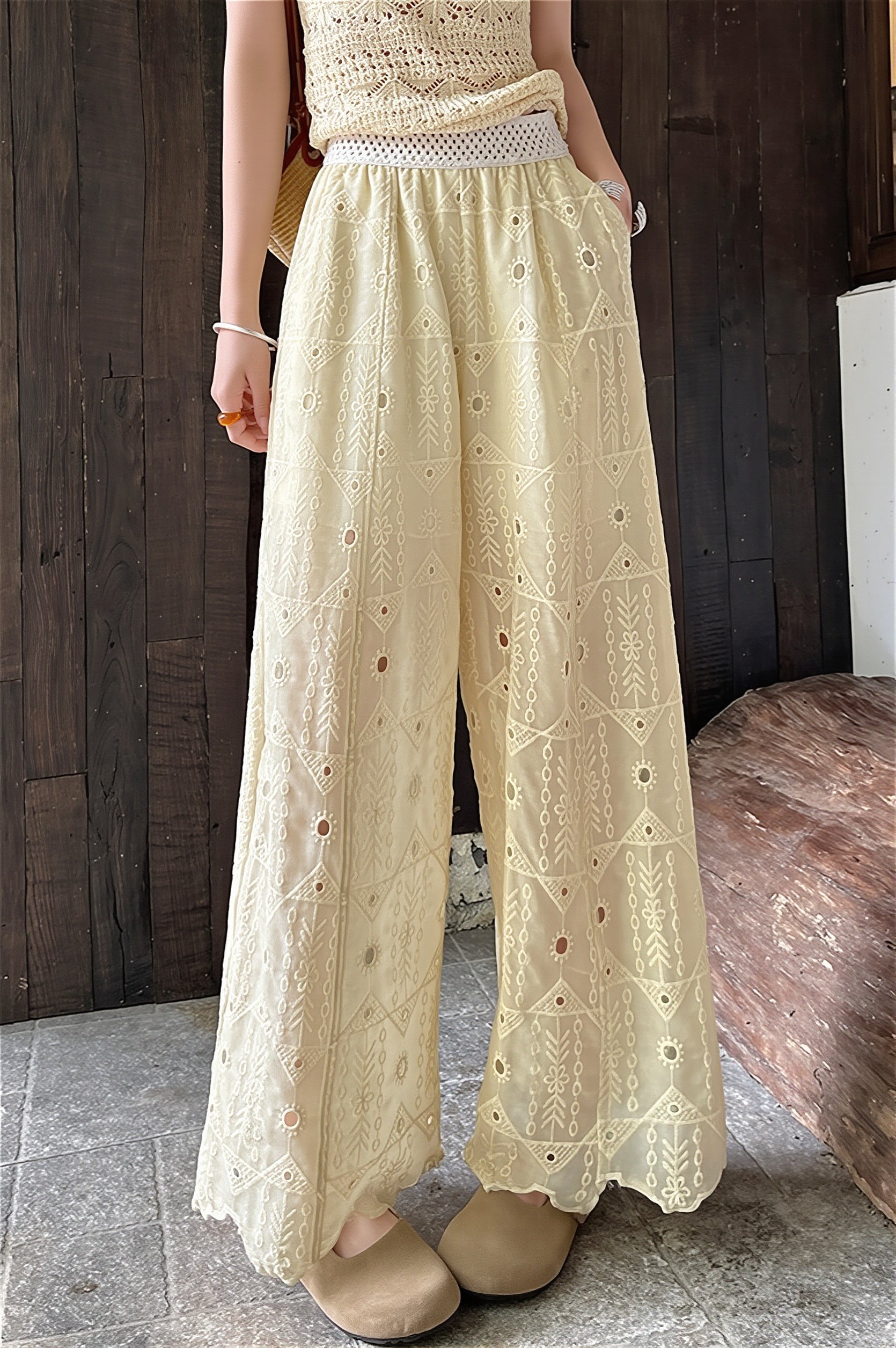 Hollow Out Lace Wide Leg Summer Pants image 1