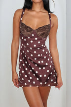 Sexy Polka Dot Spaghetti Strap V-Neck Ruffle A-Line Lace Mini Dress image 1