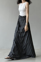 High Waist Striped Tie Waist A Line Maxi Skirt image 9