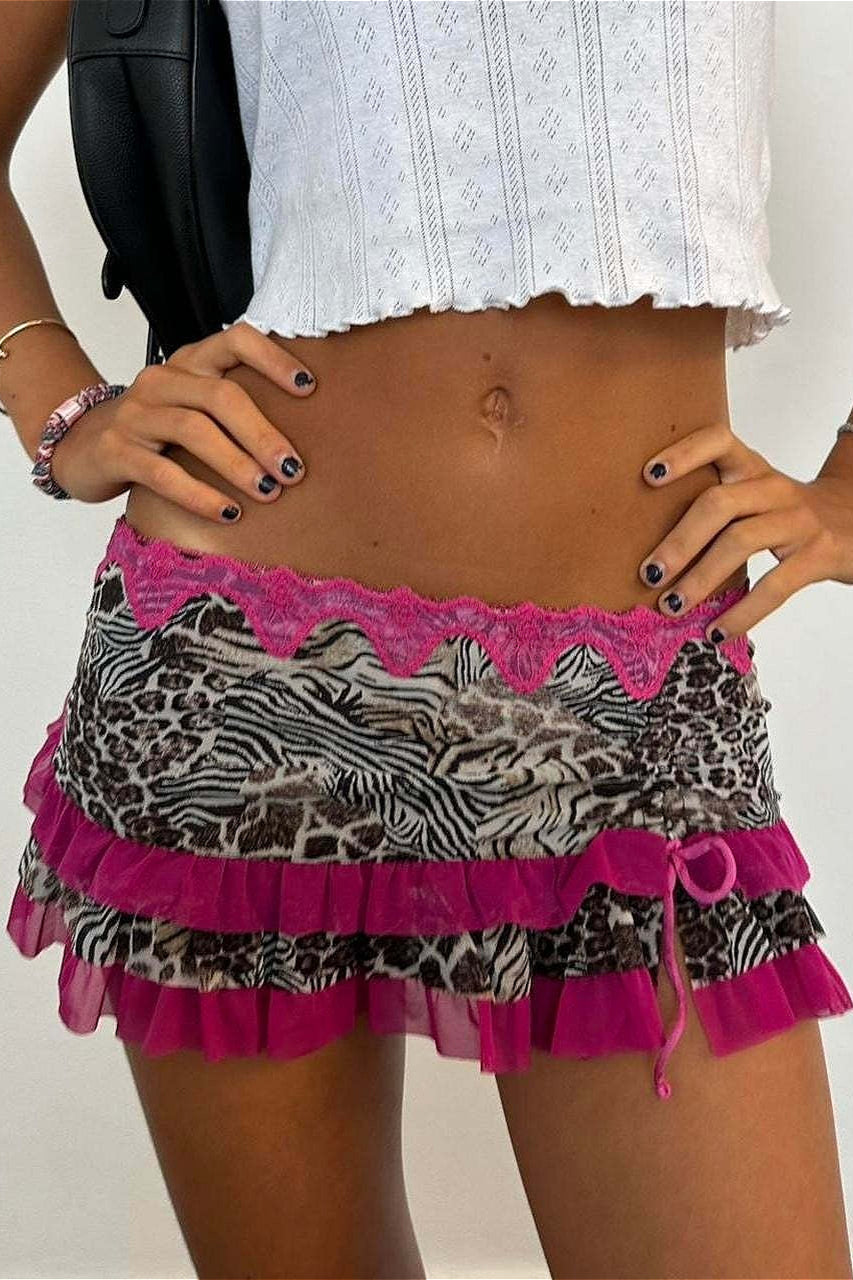 Ruched Lace Color Block Leopard Skirt image 8