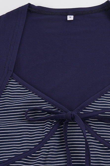 Striped Color Block Tie Fake Two Blouse image 6
