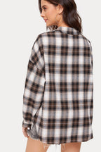 Plaid Stand Collar Button Shirt  Blouse image 9
