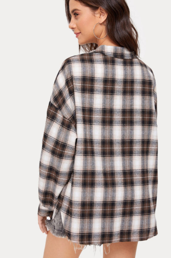Plaid Stand Collar Button Shirt  Blouse image 9