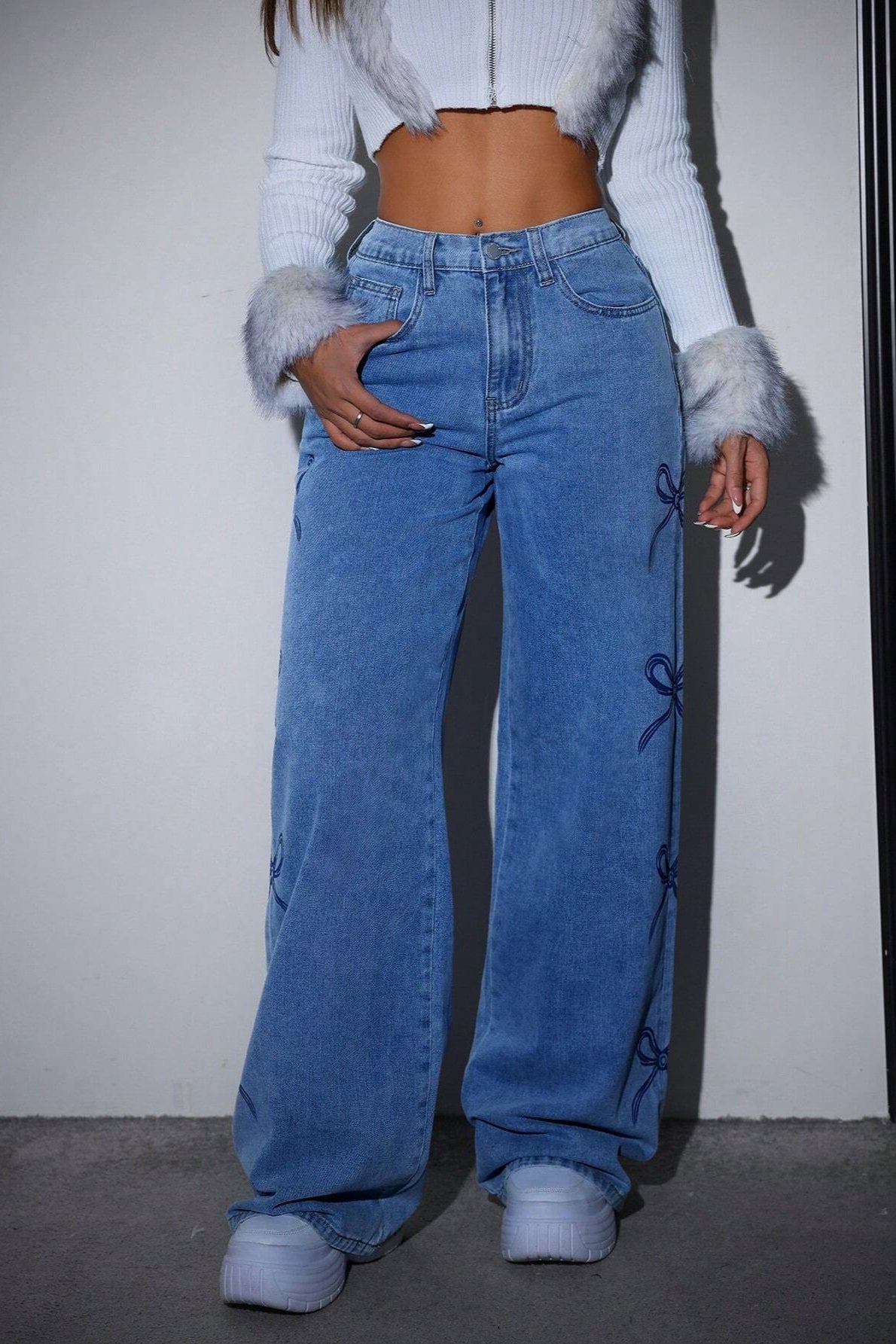 Y2K High Waist Bow Print Jeans image 5