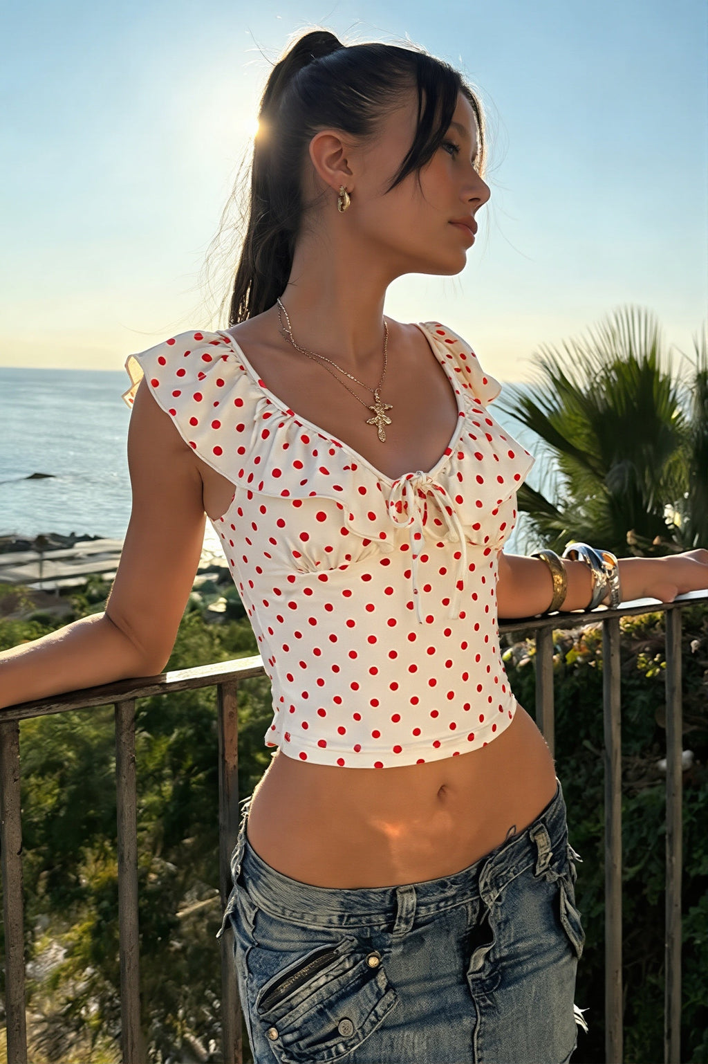 Deep V Polka Dot Elegant Everyday Cami Top image 2
